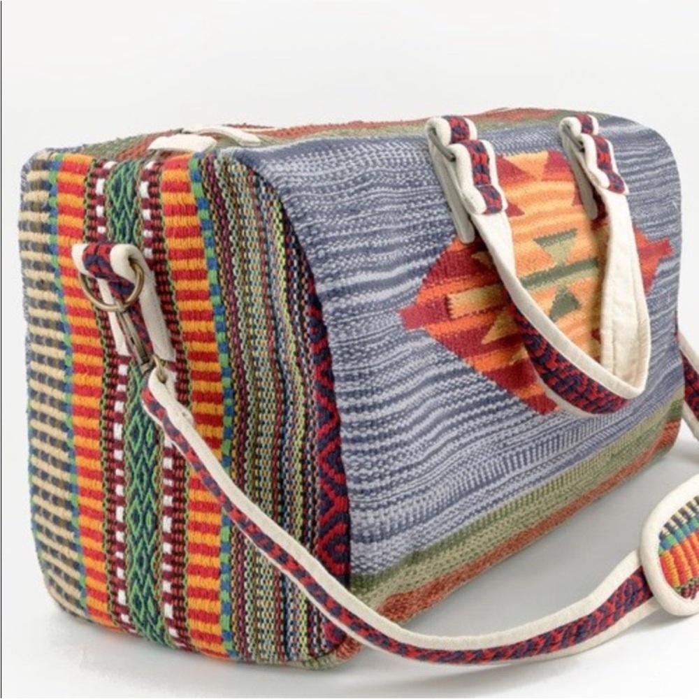 Boho Aztec Stitched Boston Duffle Bag - Picture 4 of 12